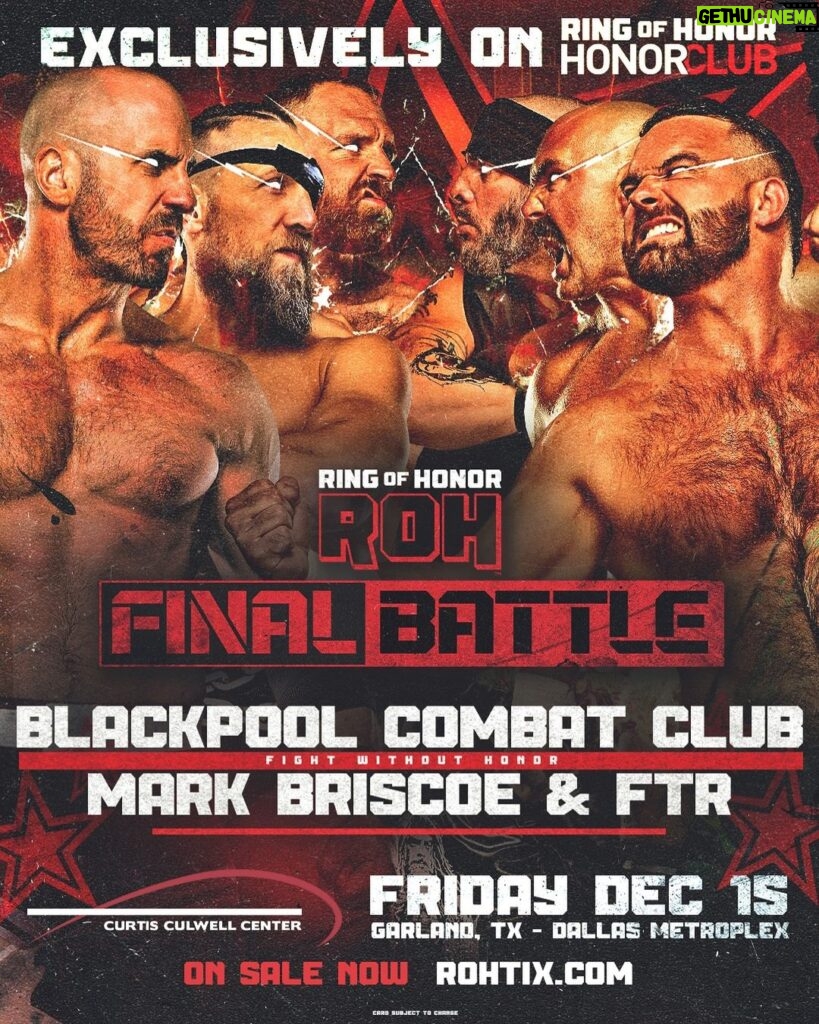 David Michael Harwood Instagram - Next Friday, 12/15 #ROHFinalBattle Dallas Metroplex 7pm ET/6pm CT WatchROH.com #BCC's @claudiocsro + @bryanldanielson + @jonmoxley vs @m.briscoesr + #FTR's @daxharwood + @cashwheelerftr Next Friday at Final Battle, six of the world's best wrestlers will fight to honor Jay Briscoe! Curtis Culwell Center