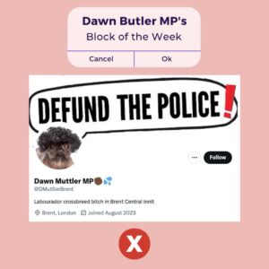 Dawn Butler Instagram - For this week's Block of the Week, I've decided to block this racist account impersonating me.

Time and again @X does nothing to tackle trolls, racists, lies and hate on this platform.

With social media more powerful than ever action is needed! ❌ #ButlerBlocks
