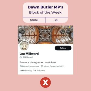 Dawn Butler Instagram - This week's Block of the Week!

I've received a lot of disgusting racist abuse recently, with multiple reported to the police and statements given.

Abuse this time from a professional photographer no less.

The abuse never stops, but I will never stop calling it out.