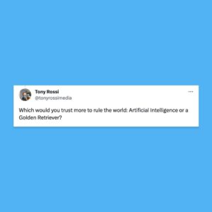 Dean R. Koontz Instagram - Hi, Tony. I suspect you of all people know my answer. There is no chance whatsoever that an AI will have either a soul or empathy——and therefore will have a great capacity for evil. I’m convinced golden retrievers have simple souls, and I know they’re capable of love. I will vote for any golden that wants the job.