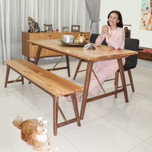 Deanna Yusoff Instagram - Semoga saudara-saudari muslim saya dan sekeluarga diberkati sepanjang bulan Ramadhan ini.

Raya is just around the corner and I am excited to have added these to
my furniture collection at home. The Scandinavian aesthetic really ups the style ante with minimum fuss.

This Dualtone collection is unique as it uses a combination of two
timbers, oak and walnut where most furniture brands only focus on one.
This particular collection also uses brass as a subtle accent. I also
love the idea of a bench rather than all chairs. It adds a more intimate feel to my dining area. And look, even my cats love it. What do you think?

If you have the same taste as my cats, you’ll be pleased to hear about Commune’s Mega Raya Sale from May 19th to June 10th, 2018.

Enjoy exclusive 10%
discount storewide and also enjoy these sweet rewards when you spend these following amounts in a single receipt/transaction, while stocks last. - Spend RM3000 and redeem a free large serving board worth RM259 - Spend RM6000 and redeem a free Dewey stool worth RM479 - Spend RM8000 and redeem a free Crimson end table worth RM589 - Spend RM10000 and redeem a free leather cube stool worth RM689

Commune Store Locations: - No. 88 Jalan Maarof, Bukit Bandaraya, Bangsar 59000, Kuala Lumpur - Lot 920A, Jalan Melor, Kampung Sungai Kayu Ara, 47400. Petaling Jaya, Selangor - http://my.thecommunelife.com

@communehome_official 
#communehome 
#furniture
#scandinaviandesign 
#dualtone 
#walnutwood 
#oakwood 
#harirayaaidilfitri 
#ramadan 
#diningarea
#rayamegasales 
#livingwithdeanna 
#catsathome 
#bench 
#stylishdesign 
#actress
#singer
#model
#malaysianemcee 
#eurasian 
#cleanliving
#sustainableforestry 
#toxinfreeliving 
#rawmaterial
#singaporedesigner
