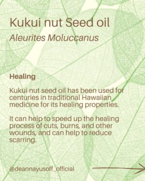 Deanna Yusoff Instagram - Kukui nut, also known as Aleurites Moluccanus, Buah Keras, Kemiri or Candlenut, is a type of nut that is commonly found in Southeast Asia, including Malaysia. It has been a delicious cooking ingredient for centuries but it's also magical when used as part of skin care and haircare.
 
Kukui Nut oil (Carrier Oil) is extracted from the nuts and has been used for centuries in traditional remedies. With its combination of essential fatty acids and vitamins E and A to soothe irritated skin, soften and moisturize dry patches and even out tone. It is also believed to have anti-inflammatory and antimicrobial properties, which may make it useful for treating skin conditions like eczema, psoriasis, and acne. This ancient Malaysian secret might just be the best kept beauty trick still. No wonder I'm using Kukui oil all the time in my formulations...it would make our grandmas proud!
 
#kukui #kukuinuts #kukuinutoil #aleuritesmoluccanus #kemiri #buahkeras #candlenutoil #malaysia #holisticskincare #singapore #naturalskincare #skinhealth #ingredient #complexion #skincareingredient #carrieroilsforskin #lightoil #carrieroils #coldpressed #psoriasis #certifiedformulator #edelbotanica #deannacreates #deannaformulates #actress