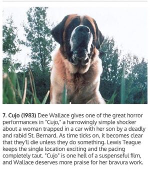 Dee Wallace Instagram - Honored that #cujo made # 7 of the best #stephenking films. 

Who’s watching this October? 🐶🎃👻