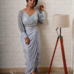 Dhanya Ananya Instagram - When the stars go blue 💙 Designer- @akhila_the_couturier Artist - @kanmaniii3 Shoot Director- @avrilvarghese @goldenpushers Photography- @rijil_kl Makeup- @makeover_by_aswathyprasanth