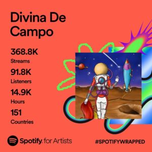 Divina De Campo Instagram - Thank you so much to everyone who has listened to any of my music this year! Whether it’s my own offerings, collabs of with the @frock_destroyers I’m so grateful to all of you and it blows my mind there are so many of you! 

You can purchase all my music on band camp too thank you loves! @spotifyuk 

#music #drag #singer #wrapped #thankyou