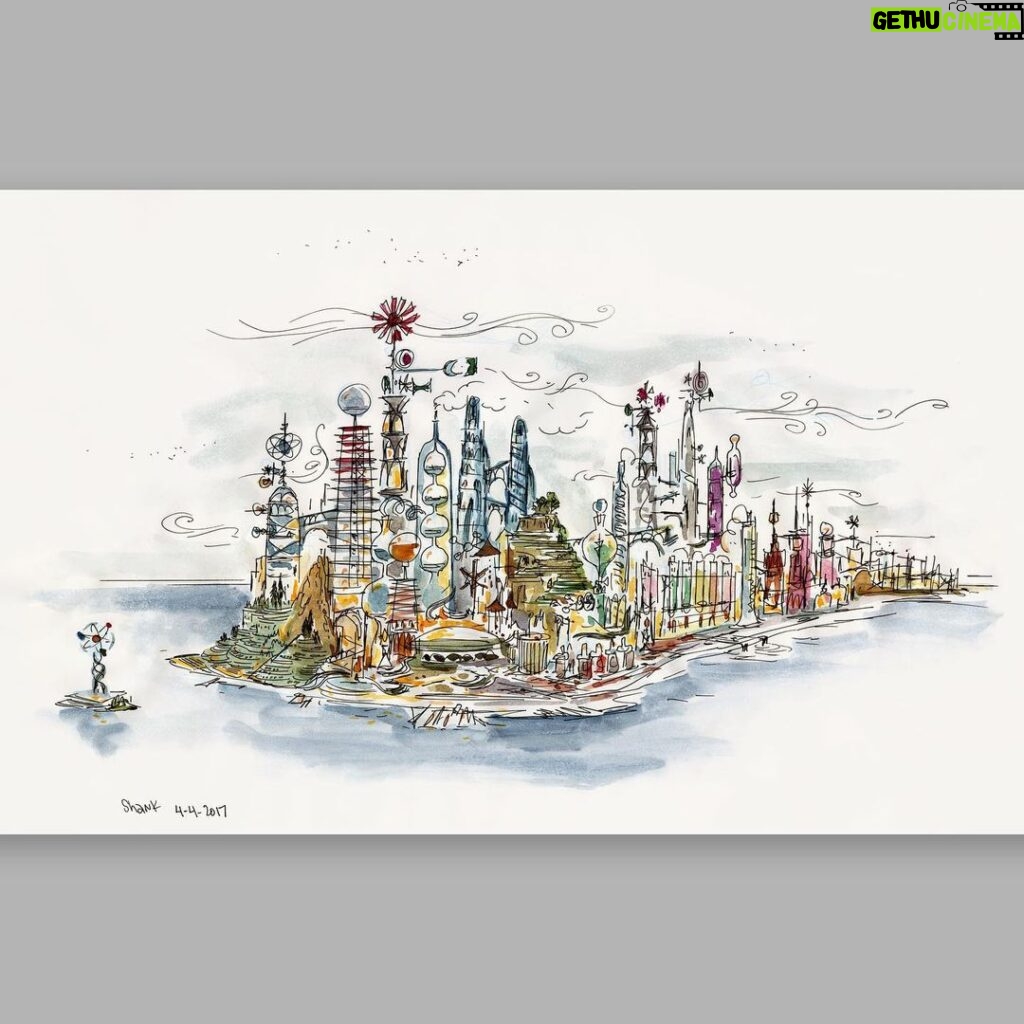 Don Shank Instagram - This was one of my first drawings on Elemental done over 6 years ago. In this version the city was heavily inspired by chemistry sets. We thought a chemistry set would relate to all the elements and be a place where all elements belonged. I hope you were able to get out to see it this weekend! #pixarelemental #pixar #elemental #elementalmovie #elementcity #animation Pixar