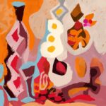 Don Shank Instagram – iPhone finger painting. Bottle and white flowers? Or floating fried eggs? Hmm. #procreate #procreatepocket #abstractart #fingerpainting