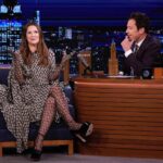 Drew Barrymore Instagram - I love you @jimmyfallon @fallontonight Hair by @mrdanielhowellhair Makeup by @llgulino Styled by @_leeharris_ Wearing head to toe @maisonvalentino 📸 Rosalind O’Connor/NBC