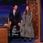 Drew Barrymore Instagram - I love you @jimmyfallon @fallontonight Hair by @mrdanielhowellhair Makeup by @llgulino Styled by @_leeharris_ Wearing head to toe @maisonvalentino 📸 Rosalind O’Connor/NBC