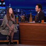 Drew Barrymore Instagram - I love you @jimmyfallon @fallontonight Hair by @mrdanielhowellhair Makeup by @llgulino Styled by @_leeharris_ Wearing head to toe @maisonvalentino 📸 Rosalind O’Connor/NBC