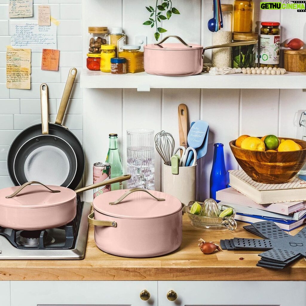 Drew Barrymore Instagram - Cooking is an act of love, and our Rosé Cookware makes celebrating your loved ones even sweeter ✨