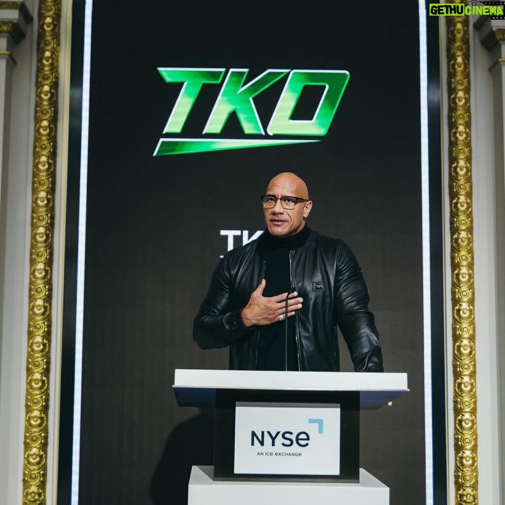 Dwayne Johnson Instagram - From $7 bucks to this surreal day. Crazy. Thank you @nyse for the incredible & very warm welcome. Honored to join the Board of Directors for @tkogrp and honored to ring the iconic bell to open our market. Let’s get to work. @wwe @ufc #peopleschamp @thisisamandaw 📸