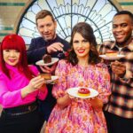 Ellie Taylor Instagram - 🧁 This little tart has joined ‘Bake Off The Professionals’! 🧁 A job where contractually, I have to eat delicious patisserie? ERRR…YES PLEASE. I can’t wait for the inevitable montage of all the times I got caught snaffling 🐷 And don’t even get me started on the day I found the chocolate cupboard *closes eyes and enters dreamlike erotic memory* The only thing better than the cake was working with @cherish_finden @benoitblinmca and my fabulous co-host @liamcbakes. I had big shoes to fill after Tom and Stacey did such brilliant jobs (Stacey would have been doing the show herself if it wasn’t for her undertaking the small task of BIRTHING NEW LIFE). I was welcomed so warmly and crikey, did us four LAUGH. Gorgeous bunch. Gorgeous crew. Gorgeous show. Gorgeous contestants. GORGEOUS CAKE. Coming to @channel4 this summer 🍰 @britishbakeoff #gbbo Styling @tesswrightstylist MUA @enyasullivanmakeup 💕💕💕