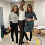 Ellie Taylor Instagram - Bloody sod’s law to bump into my ex when I’m in slippers 🙄 What a total treat!!! Me and baby Jojo Jr are wishing @johannesradebe & @annabel_croft all the very best of Blackpooly luck! 💫 🪩 💃 (Maternity frock is my trusty @tilbea_london go-to, which they #gifted when I was prego last time!) x