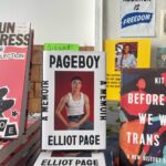 Elliot Page Instagram - Stopped by @bluestockingsnyc, the only queer/trans/sex worker-run bookstore & activist space in NYC.  🏳️‍⚧️❤️🏳️‍🌈📚 If you’re not familiar with Bluestockings Cooperative, I wanted to share some info and resources from them with you all here: -Bluestockings is radically inclusive of all genders, cultures, expansive sexualities and identities. They were founded in 1999 and are located on the Lower East Side. -Their Free Store offers snacks, hygiene products, and clothing for anyone who asks. There's a Wishlist on Amazon if you’re able to help donate much-needed supplies — link in story. -They offer free opioid overdose programs and prevention training. Ask in the store to learn more. -The bookstore carries some of my favorite books and is awesome to explore. (I left behind some signed copies of PAGEBOY on their shelves ❤️)