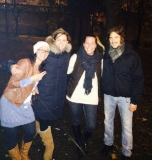 Emily Cox Instagram - This was the first picture ever taken of Alex and myself in Budapest- just before starting to film Season 1, I believe.

@adriennkamaras (on the left) was responsible for finding places to live for the actors of TLK in season 1 in Budapest- and the sweetest person ever…
She had an initiative in which she brought homeless people in the streets some food. She asked us to join her….

❤️!

@alexander.dreymon  @thelastkingdom @adriennkamaras @carnivalfilms @nickmurfpix