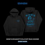 Eminem Instagram – “Go get your crew to hype you up, stand behind you like, “Woo” – Ltd edition #MomsSpaghetti Playoff Run hoodie now available just in time for game day 🍝  shop.eminem.com