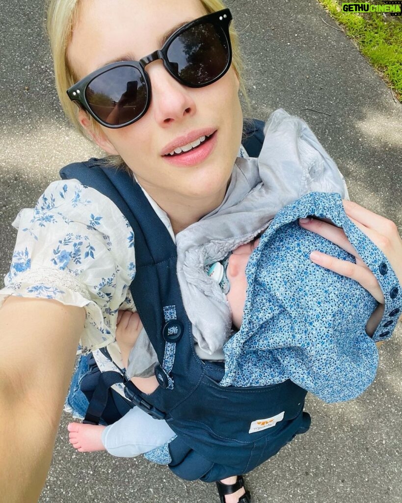 Emma Roberts Instagram - We love our walks 💙 also this is not an ad but this is my favorite carrier! Perfect fit for me and baby boy 💙 TAP to know 💙