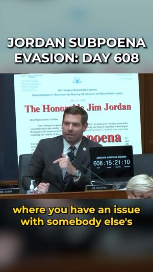 Eric Swalwell Instagram - Judiciary Committee is trying to hold Hunter Biden in contempt. I reminded Chairman Jordan that the Chairman is *608 days* out of compliance of his own subpoena. Keep your side of the street clean before you go at anyone else’s.
