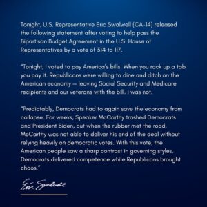 Eric Swalwell Instagram - My statement on the House passage of the Bipartisan Budget Agreement: