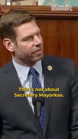 Eric Swalwell Instagram - Failures! MAGA GOP tried sabotaging border security by impeaching the guy in charge — just because Trump told them to do it. What an embarrassment. They are a party of failed followers. Democrats are a party of leaders.