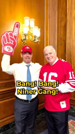 Eric Swalwell Instagram - @RepSwalwell and his 49ers are on to the Super Bowl, which means @RepDanKildee needed to pay up on his NFC Championship Game bet. These two already can’t wait for next year’s rematch. 

What’s your Super Bowl Prediction?