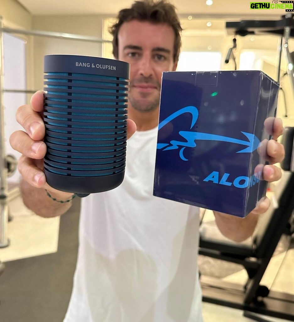 Fernando Alonso Instagram - I wanted to introduce you to a new workout partner, my customised Beosound Explore portable speaker. Powerful, water-resistant, and ideal for travel. @bangolufsen #bangolufsen #beosoundexplore