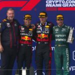 Fernando Alonso Instagram - Thanks for the champagne Miami 🍾. Great car and strategy. 4th podium of the season. We are @astonmartinf1 🟢🟢🟢🟢. #f1 #miami #astonMartin