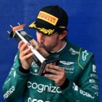 Fernando Alonso Instagram - Thanks for the champagne Miami 🍾. Great car and strategy. 4th podium of the season. We are @astonmartinf1 🟢🟢🟢🟢. #f1 #miami #astonMartin