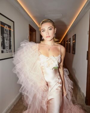 Florence Pugh Instagram - It was a total joy to attend the @bifa_film awards last night. There was so much new talent and old talent in one room. It’s always dreamy celebrating British Film. It’s how I started and where I feel at home, thank you so much for having us and to all those nominated AND those who won- CONGRATULATIONS. 

This dress has been on our minds ever since we first saw her. Thank you @rodarte, @kateandlauramulleavy you are unbelievably talented and unbelievably kind. 
@tiffanyandco on my fingers, wrists and lobes… always a pleasure sparkling in your items. 
And these amazing photos by @mashamel!! Thank you!!