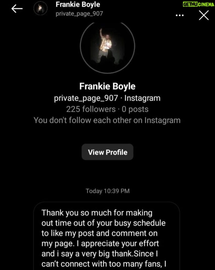 Frankie Boyle Instagram - Obviously, this isn’t me. If you pushed me, I’d say it’s someone whose endgame involves emptying a bin bag of your body parts outside a Welcome Break on the M4 in the dead of night.