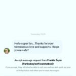 Frankie Boyle Instagram - Not sure there can be a more sinister sign off. Not me, but one of many imposters whose plans for you are no doubt fairly bleak. Stay safe superfans.