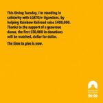 Gabe Dunn Instagram - It’s #givingtuesday right now! @rainbowrailroad is raising funds to support their vital work in Uganda after the government passed some of the most extreme anti-LGBTQI+ legislation in the world. They need our help to raise $400,000. Earlier this year, the Ugandan government passed some of the most extreme anti-LGBTQI+ legislation in the world, triggering an unprecedented number of requests for help for Rainbow Railroad. While working towards limited pathways to safety, Rainbow Railroad is collaborating closely with partner organizations on the ground to provide crucial services. This Giving Tuesday, all donations made to Rainbow Railroad will fund their work in Uganda, supporting the essential services of partner organizations on the ground. The need for continued funding has never been more critical. This Giving Tuesday, I’m standing in solidarity with LGBTQI+ Ugandans, by helping Rainbow Railroad raise $400,000. Thanks to the support of a generous donor, the first $50,000 in donations will be matched, dollar for dollar. The time to give is now. Visit rainbowrailroad.org/gt, or visit the link in @RainbowRailroad’s bio.