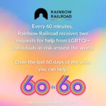 Gabe Dunn Instagram - I’ve spent a lot of time heart sick and thinking about what to do. I wanted some tangible way to help people and I’ve always been inspired by the work of Rainbow Railroad. If you’ve never heard of them, they’re an organization that rescues LGBTQIA people from humanitarian crises and dangerous places. Is it a perfect idea to take queer people out of these places? No, but I consider it emergency harm reduction of the highest order. They are INUNDATED with people reaching out for help. Every 60 days, @RainbowRailroad receives 2,441 requests for help from LGBTQI+ people at-risk around the world. So over the final 60 days of the year, you and I can help support Rainbow Railroad through their annual #60in60 campaign. It’s a campaign they do every year and it comes at a critical time. This #60in60, Rainbow Railroad is raising funds to help at least 60 people get to safety through emergency evacuation, at least 60 people receive life-saving financial assistance, and at least 60 people receive information services, psychosocial and community supports.  Visit rainbowrailroad.org/60in60 to learn more and support their work. There’s links to donate and read in my highlights and also to links to apply yourself if you need out of a place because you are LGBTQIA. If even one person who wants to can use these services, it’s worth it. In Judaism, פקוח נפש. ♥️