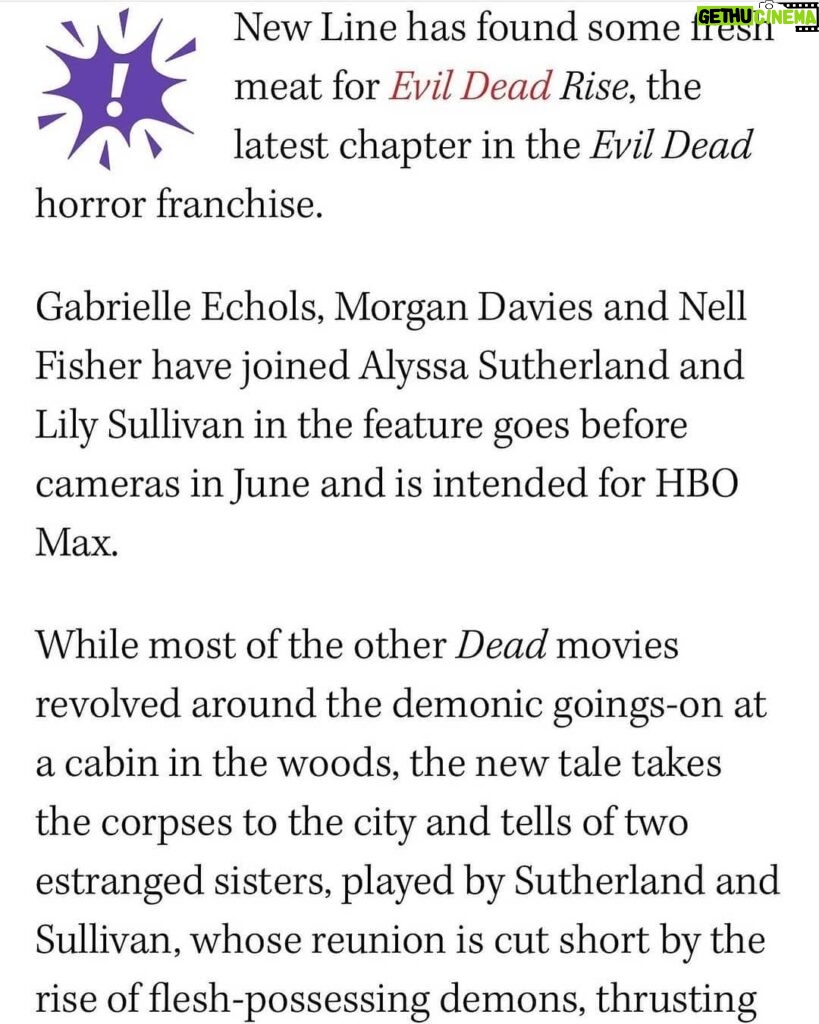 Gabrielle Echols Instagram - So excited to be apart of this amazing cast and crew and to be welcomed into the #EvilDeadRise family! @playmgmt @thexdivision_ @paradigmtalentagency #leecronin #samraimi #brucecampbell #robtapert