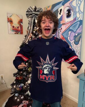 Gaten Matarazzo Instagram - Super excited to see the @NYRangers are bringing back the Liberty reverse retro jersey for this year’s quest for the cup, GO RANGERS!