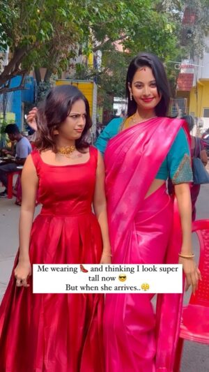 Gayathri Sri Instagram - Send this to ur tall friends🫣😂
.
#preethiga #trendingreels