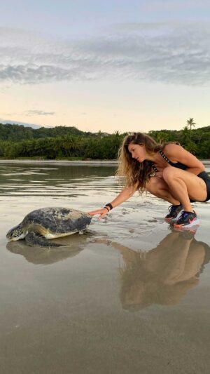 Gisele Bündchen Instagram - Life is a series of opportunities that appear daily, and we choose what to do with them. Today was no different.
Early this morning I was walking on the beach and Onyx started barking at a pile of ocean trash that had washed during high tide. When I came closer I saw this beautiful turtle turned upside down with a look of hopelessness and exhaustion in her eyes, her body knotted and entangled in a fishing net. 
I immediately started to free her from the net that was strangling her, but even after we got her untied, she was too tired to make her way back to the ocean. I didn’t think twice, I just picked her up and carry her to the water.(amazing how adrenaline can make you stronger!) I felt relieved and so happy to see her swim away freely, grateful that I was there and able to help. 
But there are so many other animals that unfortunately end up dying on nets like this. Today I was reminded that we must become more aware of our ways as a species and help protect all animals, it's our choice.
I pray that we can all rise and remember that the opportunity to change begins with a single act 🙏
A vida é uma série de oportunidades que aparecem diariamente, e nós escolhemos o que fazer com elas. Hoje não foi diferente. 
De manhã cedinho, estava caminhando na praia, e meu cachorro começou a latir para uma pilha de lixo na areia que veio com a maré alta. Quando cheguei mais perto, vi a tartaruga de cabeça para baixo com uma expressão de desespero e cansaço nos olhos, o corpo atado e emaranhado em uma rede de pesca.
Imediatamente comecei a libertá-la da rede que a estava estrangulando, mas mesmo depois de desamarrá-la, vi que estava cansada demais para voltar ao oceano. Então a peguei e carreguei para a água. Incrível como a adrenalina pode nos tornar mais fortes!
Fiquei muito feliz ao vê-la livre nadando para longe. Fiquei muito grata por estar lá para ajudá-la, mas existem tantos outros animais que infelizmente acabam morrendo em redes como esta.
Podemos nos tornar mais conscientes de nossos caminhos como espécie e ajudar a proteger os animais, é uma escolha.
Rezo para que todos possamos nos conscientizar e lembrar que a oportunidade de mudar começa com um único ato.