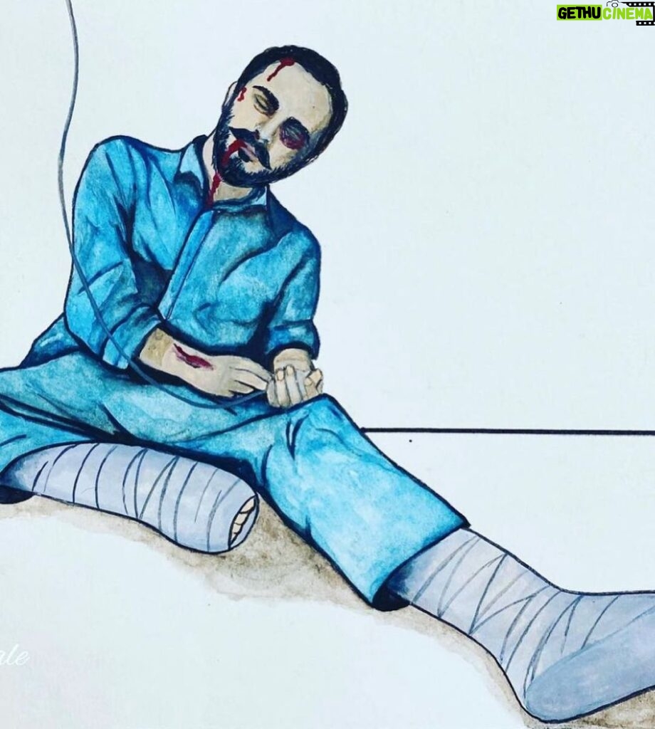 Golshifteh Farahani Instagram - The moment #hossein_ronaghi human right activist got arrested, better say kidnapped at the door of #Evinprison few months ago. He shouts “ I’m not going, I’m on my way to the court… I’m not going “ he has been in prison for months now. they have Brocken both his legs and now he can barely talk. He needs medical care. His condition is getting worse and worse. The life of this great man of Iran is seriously in danger. #حسين_رونقى