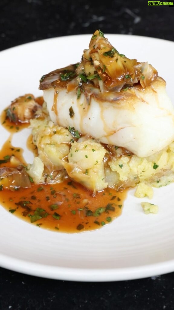 Gordon Ramsay Instagram - Stunning roasted cod with crushed potatoes, artichoke and a red wine and lemon dressing at @heddonstkitchen !! Heddon Street Kitchen
