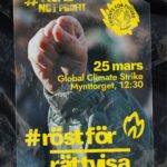 Greta Thunberg Instagram - 25 mars strejkar vi för klimatet igen! I Stockholm ses vi kl 12.30 på Mynttorget och går mot Tantolunden under parollerna #PeopleNotProfit och #RöstFörRättvisa Sprid ordet! Alla behövs och alla är välkomna. March 25th is the next global climate strike! In Stockholm we meet at Mynttorget 12.30. Spread the word! Everyone is welcome and everyone is needed. #FridaysForFuture #ClimateStrike Graphics by @falk.o.s Stockholm, Sweden
