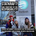 Greta Thunberg Instagram - Stop the ongoing human rights violations in Sápmi!    The Norwegian energy company Statkraft and the other owners of the illegal Fosen windfarm must demand the Norwegian Government to deliver a solution within the violation reach 1000 days and earmark the money earned on the windfarm to restoring the land back to the reindeer herders on Fosen. The companies can’t profile themselves as green when they own wind turbines that violate the Samis’ human rights.     Share this post and tag the owners in your story:  @statkraft @regjeringen @jonasgahrs @jcvestre @fosenvind @aneobuild @bern_berne @muenchen    11th of October, it is 2 years since the Norwegian Supreme Court ruled that the wind turbines on Fosen entail an ongoing human rights violation. Since the huge protests in Oslo earlier this year got worldwide attention and led to an admission and apology from the Norwegian Government, there has been nothing but silence from the responsible ministers. 11.october started a new huge protest for indigenous rights in Oslo (Norway), two years after the Norwegian Supreme court ruled that the windfarm on Fosen is violating the human rights.      We need renewable energy to solve the climate crisis, but indigenous peoples have sacrificed enough in the face of climate change that the society at large has created, and we cannot have renewable energy that violates human rights. Statkraft and other owners must take their responsibility and demand a solution in the Fosen case. This is crucial so that green energy is developed in the right way in the future without encroaching on the rights of the indigenous people.    Let’s stand in solidarity with the young Sámi who are fighting for their basic human rights. This struggle has been going on for centuries, and we cannot accept that the colonization of Sápmi is still happening. Therefore, show your support by sharing this and tag the responsible actors. Please also help spreading the word so that everyone who can be in Oslo now and show their support, come to join the protest – both solidarity activists and activists who want to engage in civil disobedience.     Baajh Vaeride Årrodh and ČSV!✊🏼