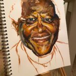 Gugu Mbatha-Raw Instagram - Felt compelled to pick up my paintbrush and capture the Joy of Desmond Tutu. ❤️ Before he joined the church, Desmond Tutu was a teacher and taught my Dad at school during the Apartheid era. My Dad always remembers his charismatic readings of Oliver Twist when they studied Charles Dickens in his South African high school. The power of lively storytelling left a deep impression. I’m still learning from Tutu’s words today… here are some of my favourite things he said: We are made for goodness. We are made for love. We are made for friendliness. We are made for togetherness. We are made for all of the beautiful things that you and I know. We are made to tell the world that there are no outsiders. All are welcome: black, white, red, yellow, rich, poor, educated, not educated, male, female, gay, straight, all, all, all We all belong to this family, this human family, God's family. We were made to enjoy music, to enjoy beautiful sunsets, to enjoy looking at the billows of the sea and to be thrilled with a rose that is bedecked with dew. Human beings are actually created for the transcendent, for the sublime, for the beautiful, for the truthful.… and all of us are given the task of trying to make this world a little more hospitable to these beautiful things. If you are neutral in situations of injustice, you have chosen the side of the oppressor. Discovering more joy does not, save us from the inevitability of hardship and heartbreak. In fact, we may cry more easily, but we will laugh more easily too. Perhaps we are just more alive. Yet as we discover more joy, we can face suffering in a way that ennobles rather than embitters. We have hardship without becoming hard. We have heartbreaks without being broken. Transformation begins in you, wherever you are, whatever has happened, however you are suffering. Transformation is always possible. We do not heal in isolation. When we reach out and connect with one another-when we tell the story, name the hurt, grant forgiveness, and renew or release the relationship-our suffering begins to transform. 🦋 #desmondtutu #joy #art #transformation