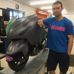 Guy Martin Instagram - Nearly ready to take her to an airfield. 2021 promises to be a year of answers to changes made and plenty of questions off the back of that! Hopefully a fast one too.
Ta very much to the following folk who have had a hand in the development of the tool.

Jack Frost at @holeshotracing270 the backbone of British Landspeed racing. 
B and B Motorcycles Lincoln 
@quattroplant 
@morrislubricantsuk
@daineseofficial 
@agvhelmets 
@aetmotorsport
@quaifeeng
@syvecs_ltd
Tiger Racing Products @fasterbyfederici 
Worldwide Bearings
@jwrsuspension
@evotechperformance 
Broughtons
@spraybayimmingham 
@suzukiperformancespares - MTC Agents 
@201ceramic @bandcexpress 
Ian Martin for all the fettling, John MaAvoy and @sldigital for documenting the build and runs so far. The UK airfields that have allowed testing and the support on those days. #thankyou
#guymartin #guymartinofficial #project300 #sponsors #notanadjustathanks