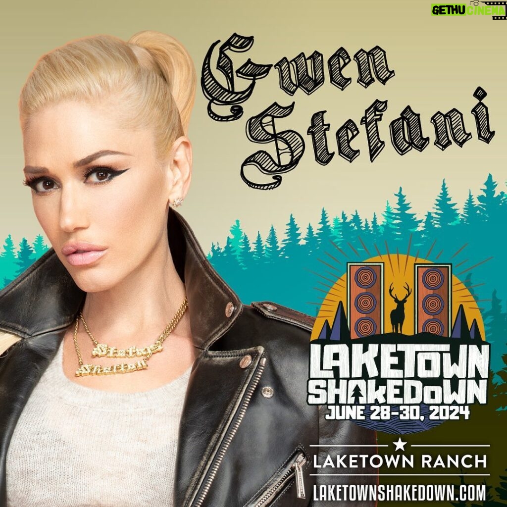 Gwen Stefani Instagram - tix for #laketownshakedown are on sale now at the link in my biooo !! i can’t wait, see u in 2024 :) gx #laketownshakedown2024