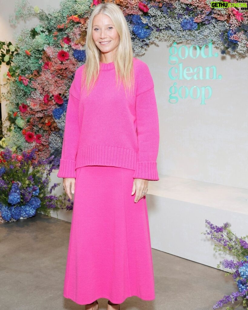 Gwyneth Paltrow Instagram - New G. Label launches today, and this hot pink sweater set that I wore to the @goodcleangoop party is finally available. If you’re also inclined to brighten up your wardrobe for winter, you can shop it (along with the full collection) at the link in my bio.