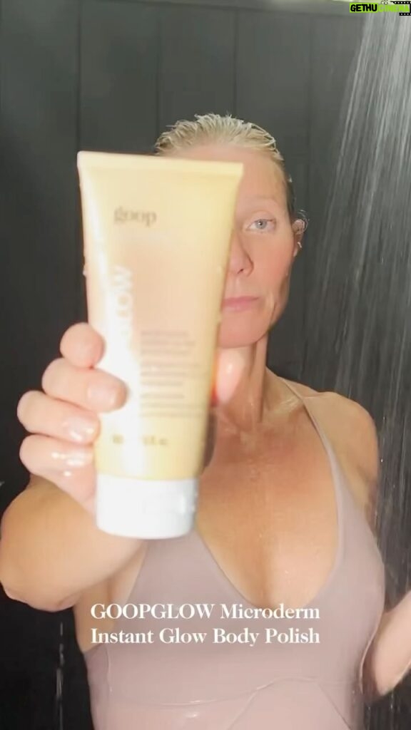 Gwyneth Paltrow Instagram - We’ve developed two new body products for the ULTIMATE body glow. Our Microderm Body Polish and Afterglow Body Oil are the best combination for glowy skin. If you already use our Microderm Instant Glow Exfoliator, you’re going to LOVE this body polish—it foams beautifully as a cleanser and leaves your whole body feeling instantly smoother. Afterward, I use the oil. We worked really hard on this one—the scent, the texture, the way it absorbs quickly. It’s the best one I’ve ever tried. The results are even better than the experience: Your skin is just so soft afterward, and truly, it glows. Link in bio.