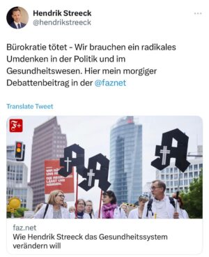 Hendrik Streeck Instagram - Leider läuft derzeit zu viel falsch im Gesundheitswesen angefangen mit der Krankenhausreform, die sich als Reförmchen entpuppt und einem dysfunktionalen RKI. Wir müssen mutig, pragmatisch und visionär das Gesundheitssystem verändern, wenn wir wollen das es zukunftsfähig ist. Mein Gastbeitrag Morgen in der @faz
