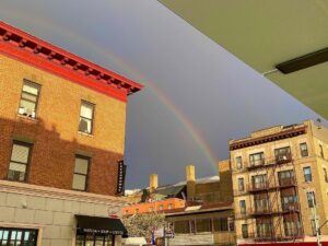 Henny Russell Instagram - Ducked under a bus stop shelter during a sudden, brief shower… and this was my reward! #rainbow #I❤️NYC