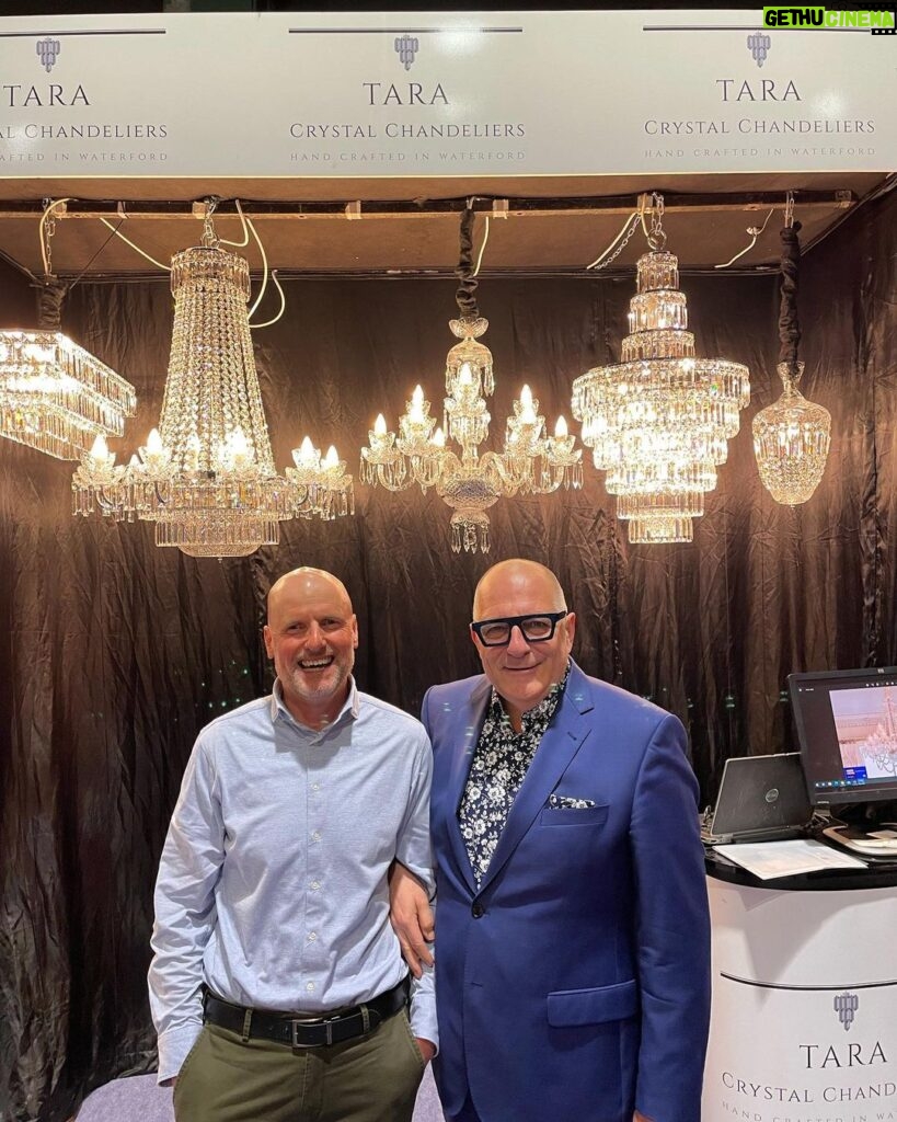 Hugh Wallace Instagram - At the Ideal Home Show today and with the fabulous Tadhg of Tara Crystal ……. Unique and bespoke stunning crystal.